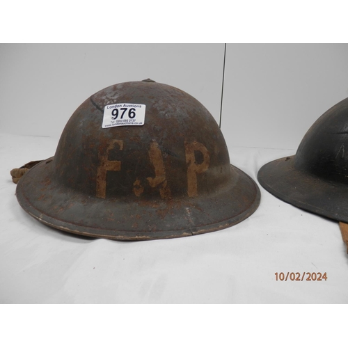 976 - Two Civil Defence WW2 First Aid Party Helmets