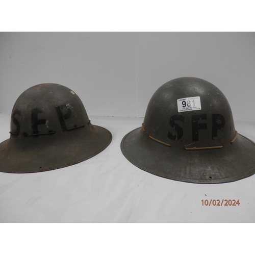 981 - Pair of Civil Defence Supplementary Fire Party Helmets