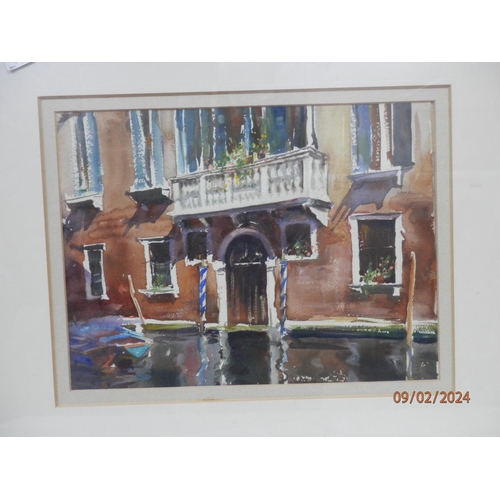 869 - Andrew King ROI B.1956 Watercolor Titled Venetian Façade Framed 55cm x 49cm