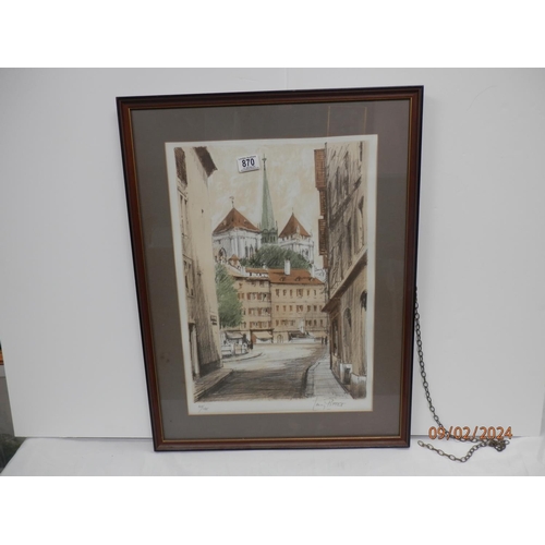 870 - Ltd Edition Pencil Signed Lithograph Guy Pittet Titled : Au Coeur de la Vieille Ville Framed: 54cm x... 