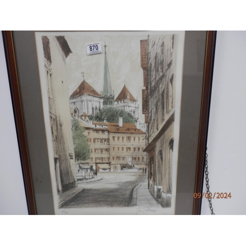 870 - Ltd Edition Pencil Signed Lithograph Guy Pittet Titled : Au Coeur de la Vieille Ville Framed: 54cm x... 