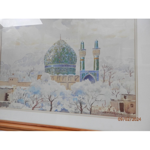 871 - Nahat Nahapetian b.Iran 1921-1993 (Brother of Yervand Nahapetian). Watercolor Scene of The Great Mos... 