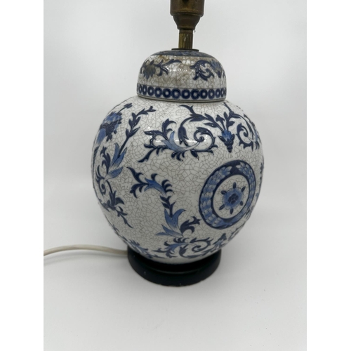 237 - Old Chinese Blue and White Ginger Jar later Converted to a Lamp