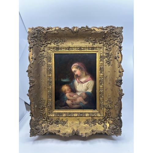 English School c.1840 The Madonna and Child. Oil on Panel. 17cm x 22cm.