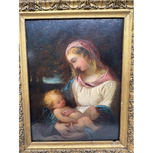 1B - English School c.1840 The Madonna and Child. Oil on Panel. 17cm x 22cm.