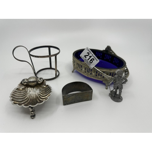 216 - Group of Metal Items to include Hallmarked Silver Napkin Ring and H/m Silver Cup Holder