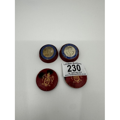 230 - Two London Borough of Wandsworth Badges to Commemorate 1911 Coronation in Original Boxes