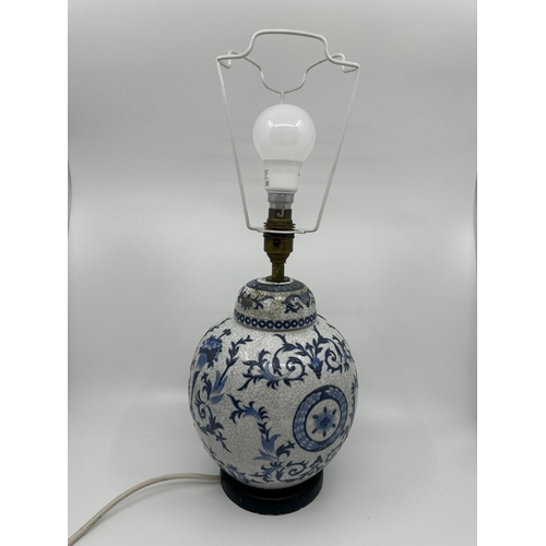 237 - Old Chinese Blue and White Ginger Jar later Converted to a Lamp