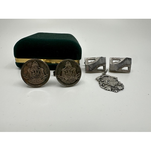 262 - Two Pairs of Hallmarked Silver Cufflinks and a Hallmarked Silver Tennis Medal