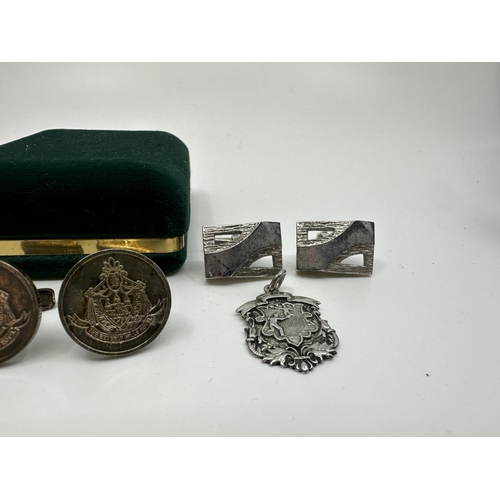 262 - Two Pairs of Hallmarked Silver Cufflinks and a Hallmarked Silver Tennis Medal