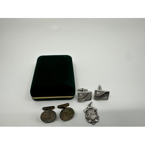 262 - Two Pairs of Hallmarked Silver Cufflinks and a Hallmarked Silver Tennis Medal