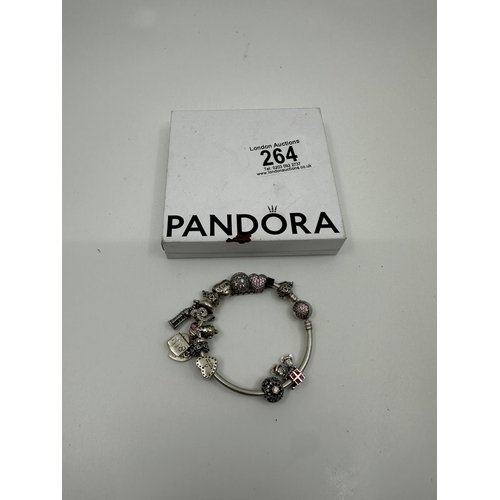 264 - Silver Pandora Charm Bracelet 52g in Original Box