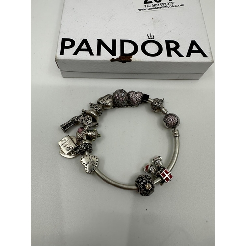 264 - Silver Pandora Charm Bracelet 52g in Original Box