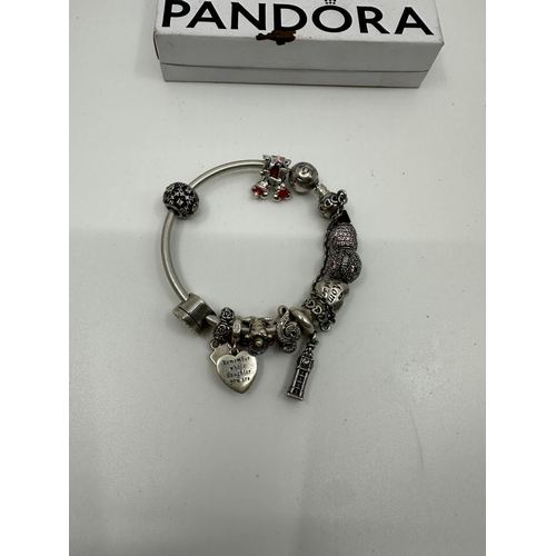 264 - Silver Pandora Charm Bracelet 52g in Original Box