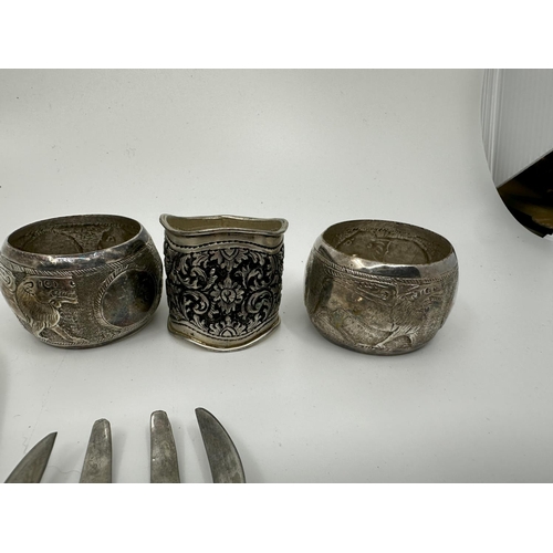 371 - Box of Various Middle Eastern Silver Items (660g) including bits marked as 900 Silver and with the 8... 