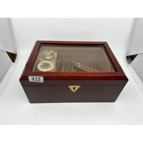 413 - Humidor Containing a Good Quantity of Montecristo Cuban Cigars (25 in total)