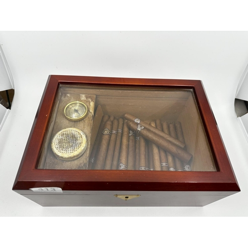 413 - Humidor Containing a Good Quantity of Montecristo Cuban Cigars (25 in total)