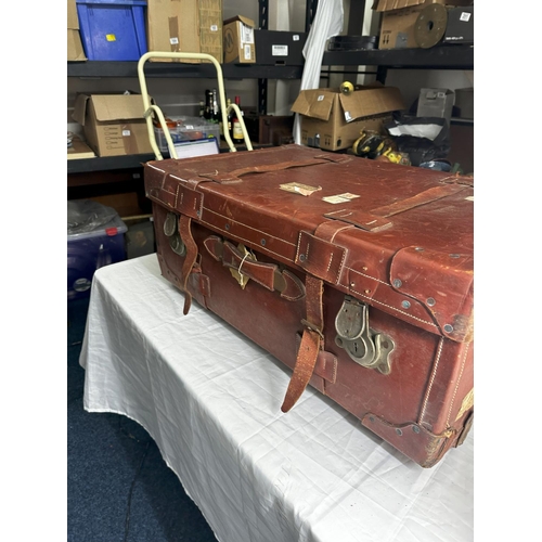 1214a - Large Antique Leather Steamer Trunk