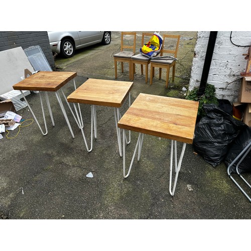 1222 - Lot of 3 Oak Top Side Tables on Hairpin Legs