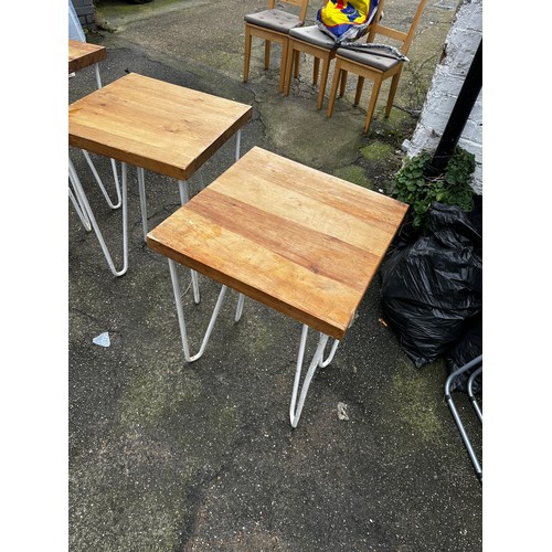 1222 - Lot of 3 Oak Top Side Tables on Hairpin Legs