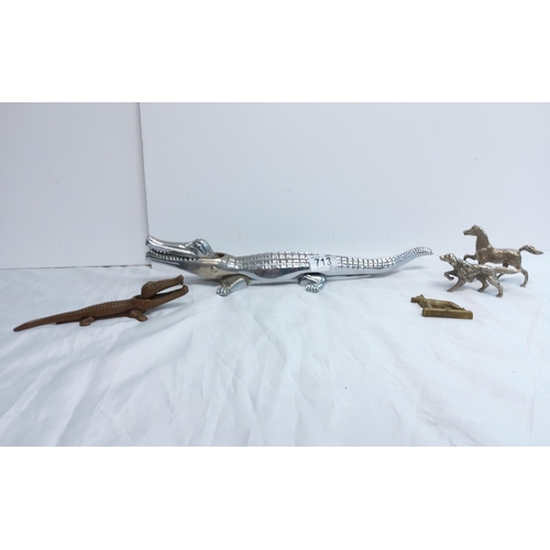 713 - 2 Alligator Nut Crackers, Horse Figure & Two Dog Figures