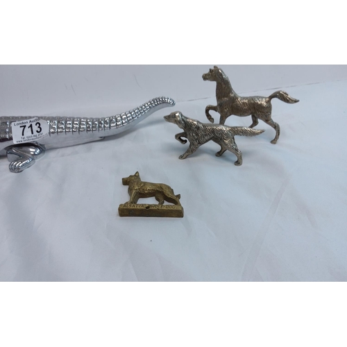 713 - 2 Alligator Nut Crackers, Horse Figure & Two Dog Figures