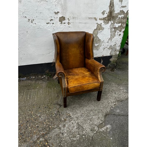 900 - Georgian Style Leather Wingback Armchair