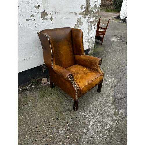 900 - Georgian Style Leather Wingback Armchair