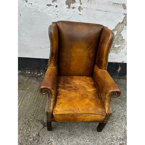 900 - Georgian Style Leather Wingback Armchair