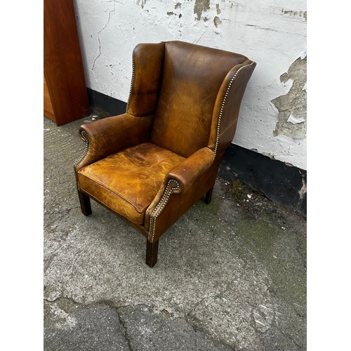 900 - Georgian Style Leather Wingback Armchair