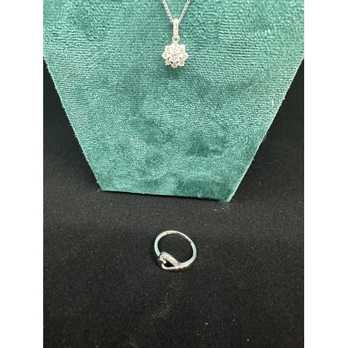 20 - 18ct White Gold Diamond Ring and a 18ct White Gold Diamond Pendant on a Chain 6g