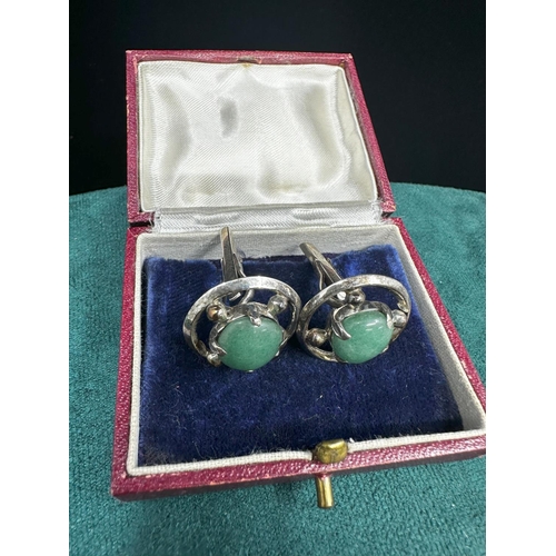 369 - Ornate Pair of White Metal & Jade Cufflinks