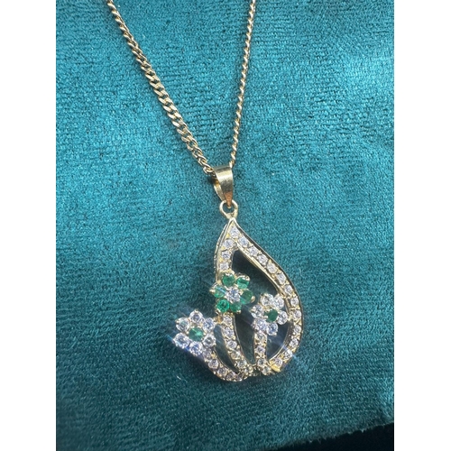 36E - 18ct Yellow Gold:Emerald and Diamond Pendant and Chain (12.96g)