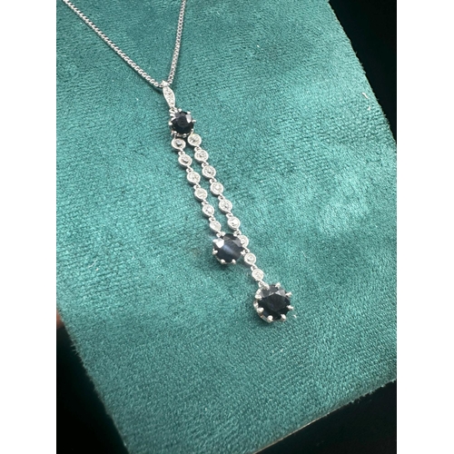 36F - 18ct White Gold Sapphire and Diamond Pendant on a Chain (8.42g)