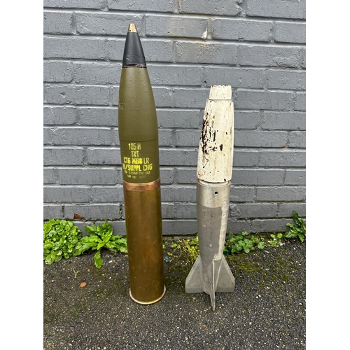 2D - A Howitzer 105mm Shell Case with Projectile and another Inert Mortar Shell