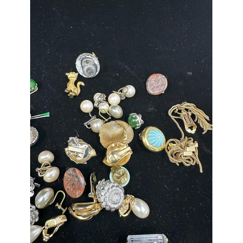 267 - Lot of Vintage Clip on Earrings etc plus a Silver and Amber Brooch etc