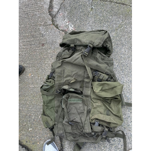 1331 - Long Back Green Issue Bergen 1991 Rucksack with Side Pouches and a Green Issue PLCE Webbing with Bay... 