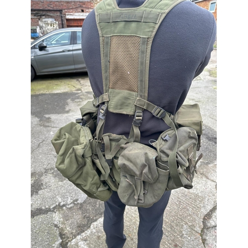 1331 - Long Back Green Issue Bergen 1991 Rucksack with Side Pouches and a Green Issue PLCE Webbing with Bay... 