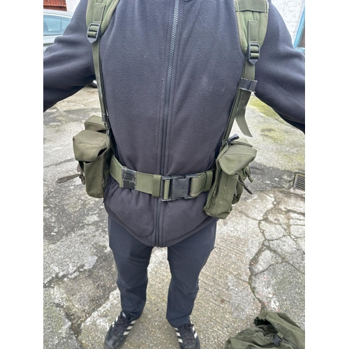 1331 - Long Back Green Issue Bergen 1991 Rucksack with Side Pouches and a Green Issue PLCE Webbing with Bay... 