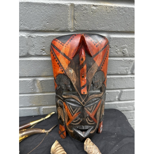 1344 - Kenyan Tribal Mask, Various Antelope Horns and a pair of Drinking Horns