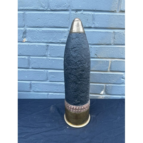 1353 - First World War 18lb Artillery Shell with Case