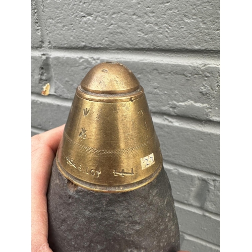 1353 - First World War 18lb Artillery Shell with Case