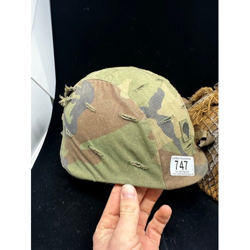 747 - Vietnam Era M1 Steel Helmet with US Woodland Covert and Rank Slide to Centre & a British Army WW2 Mk... 