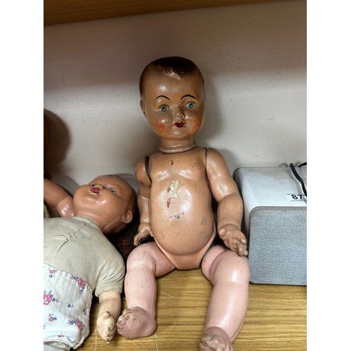 876 - Good Lot of Assorted Vintage Dolls incl. Pedigree, Antique Bisque Head Jointed Doll, BND etc