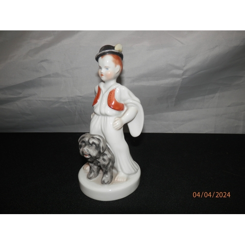 102 - Herend : Folklore Boy with Puri Dog Figurine