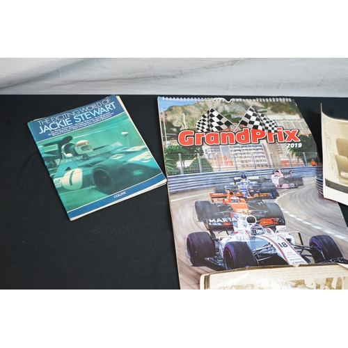 11 - Forumla One Interest:Signed Jackie Stewart Book, 2 Photographs and a Signed 2019 Andrew Kitson Calen... 