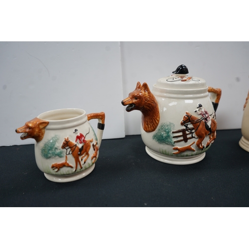 1197 - PPC fox hunt novelty tea pot and two jugs