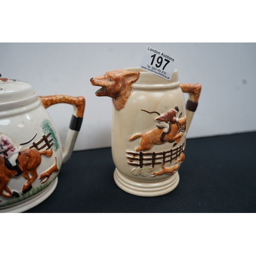 1197 - PPC fox hunt novelty tea pot and two jugs