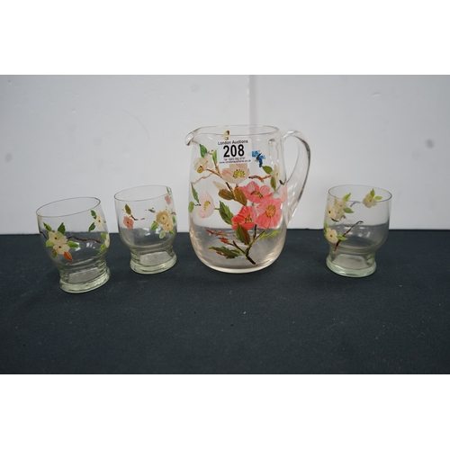 1208 - 3 vintage floral glasses complete with jug