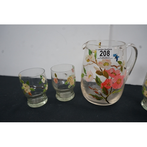 1208 - 3 vintage floral glasses complete with jug